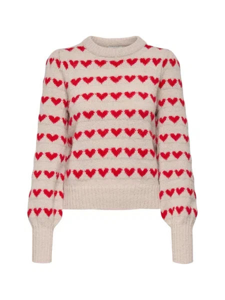 Sweter Jacqueline De Yong z nadrukiem z długim rękawem w serca