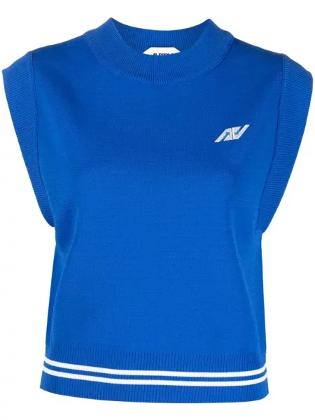 Top Autry cu broderie tricotate albastru