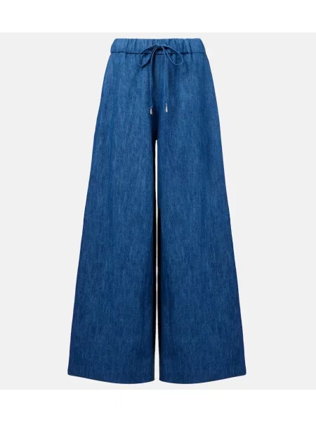 Pantaloni Gabriela Hearst cu talie înaltă de in albastru