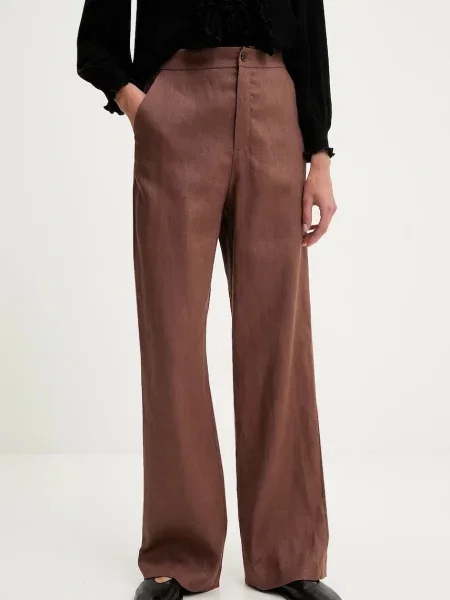 Lanene hlače Answear Lab široke visoki struk smeđa