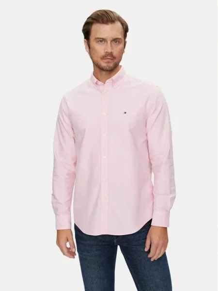 Cămașă Tommy Hilfiger din țesătură twill roz