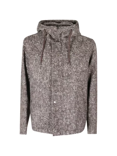 Geacă Herno cu glugă cu model herringbone maro