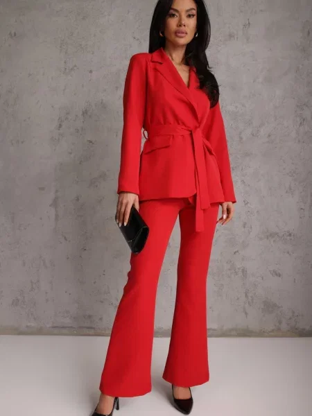 Compleu cu croială de costum cu Sacou cu Legătură și Pantaloni Falestra roșu
