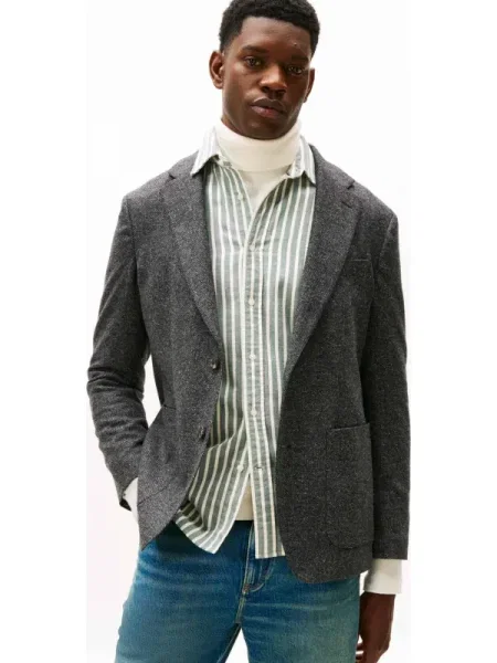 Tommy Hilfiger Gyapjú zakó DC DONEGAL selyem hozzáadásával szürke