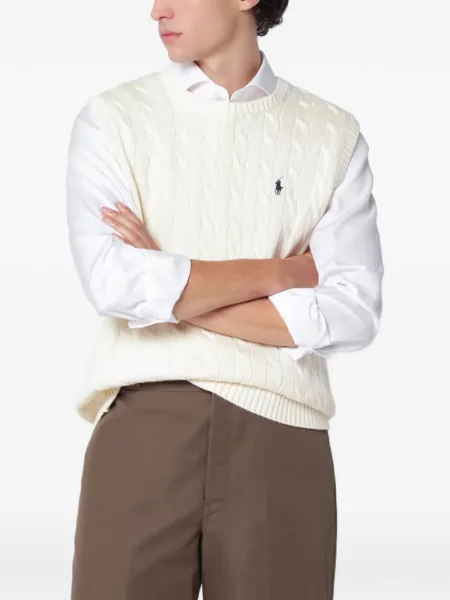 Lung tricou polo Polo Ralph Lauren tricotate fără mâneci alb