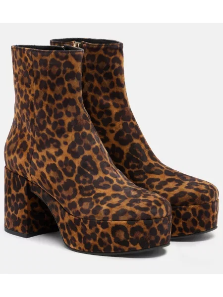 Cizme scurte Gianvito Rossi din piele de căprioară cu imagine cu model leopard maro