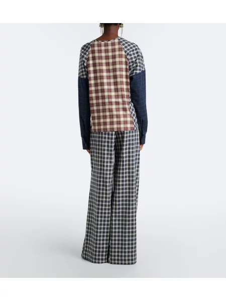 Flanel hlače Dries Van Noten s karirastim vzorcem zelena