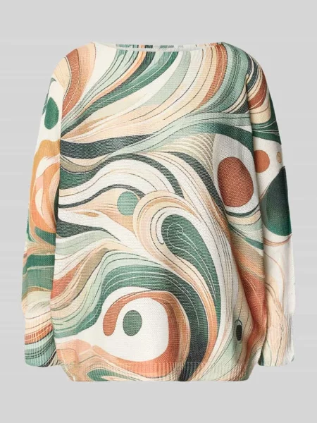 Sweter z dzianiny z mieszanka we wzór na całej powierzchni Apricot zielony