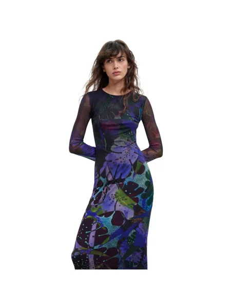 Šaty Desigual Leafs Lacroix Dress Blue XS fialové