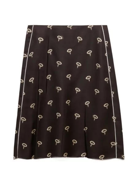 Fustă midi Marni de mătase cu model floral cu imagine maro