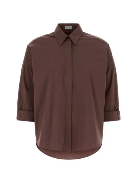 Koszula Brunello Cucinelli popelinowa brązowa