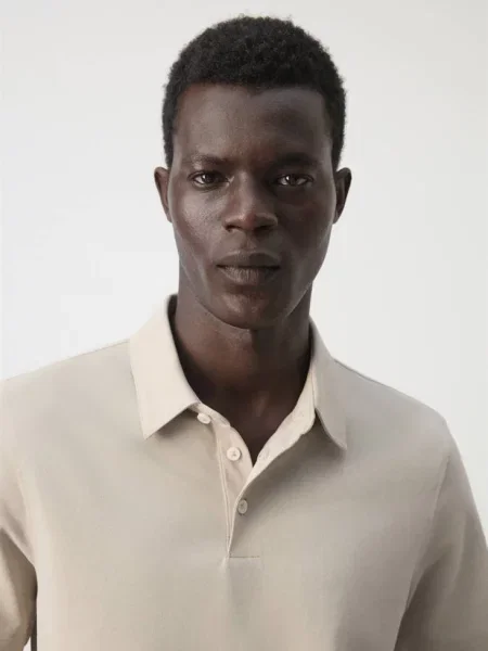 Koszulka polo slim fit z piki z mieszanki bawełny kość słoniowa Mężczyzna M MANGO MAN