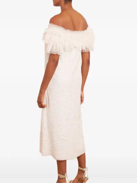 Oblekové midi šaty Needle & Thread s volány po kolena