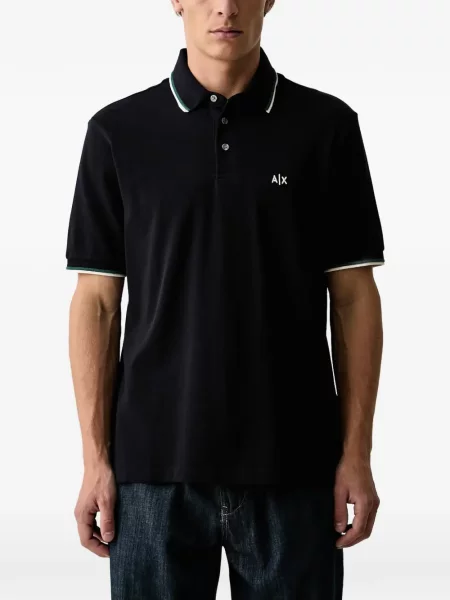 Tricou polo Armani Exchange cu autograf negru