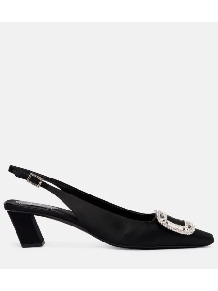 Pantofi cu toc Roger Vivier din satin slingback negru