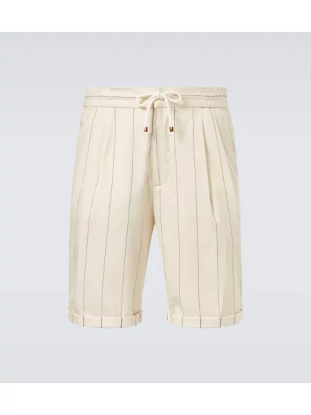 Vlněné pruhované bermudy Brunello Cucinelli béžové
