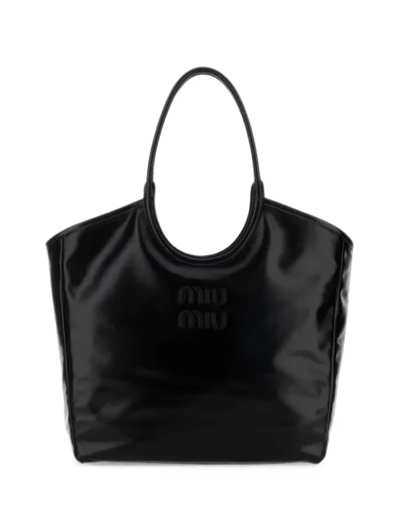 Geantă shopper Miu Miu din piele cu autograf negru