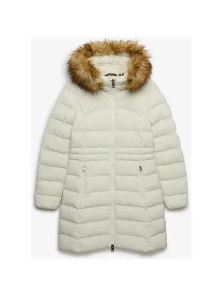 Kurtka z kapturem Superdry Faux Fur Fuji biało beżowa XS biała