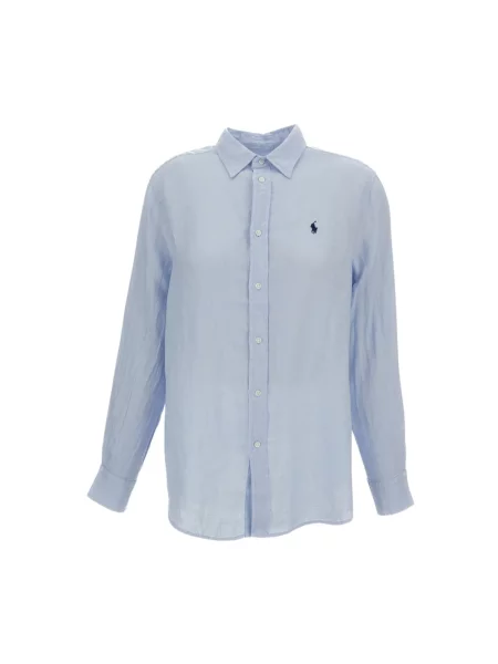 Lniana koszula z długim rękawem Polo Ralph Lauren z długim rękawem klasyczna niebieska