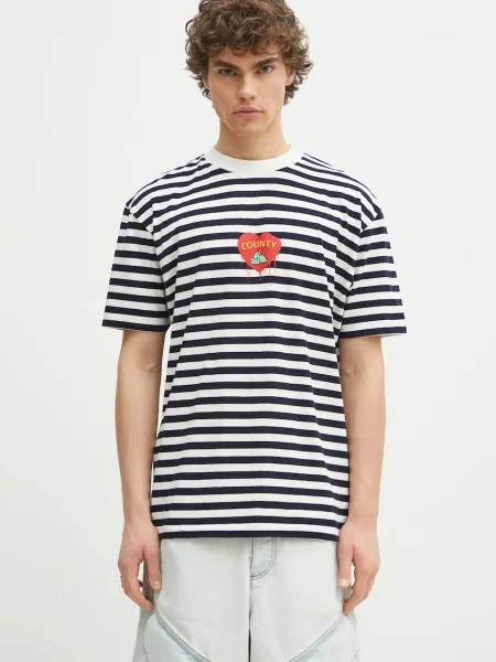 Marcelo Burlon póló Bunny Heart Stripe Basic Tee White Navy sötétkék férfi mintás fehér