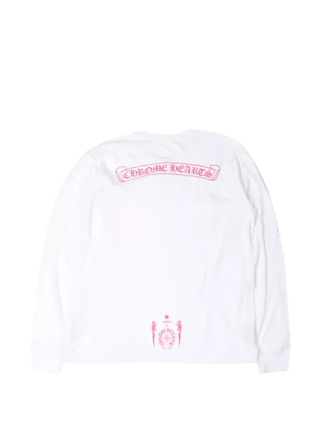 Дълго тениска Chrome Hearts с принт със сърца бяло