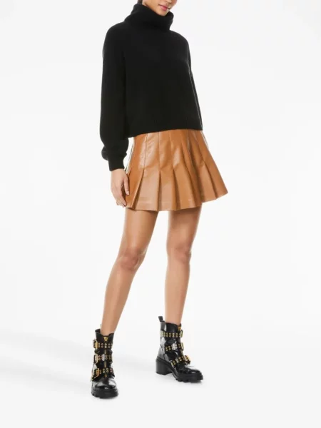 Plisuotas odinis sijonas Alice + Olivia ruda