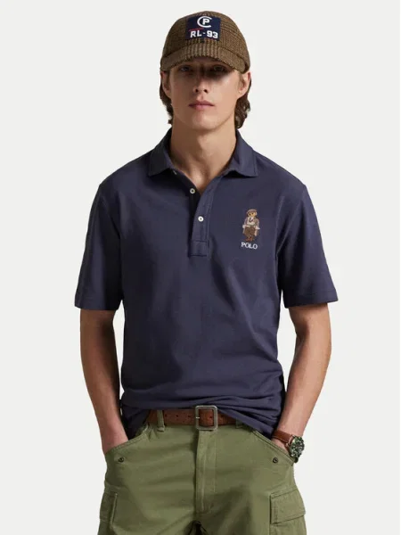 Тениска с яка Polo Ralph Lauren с апликация синьо