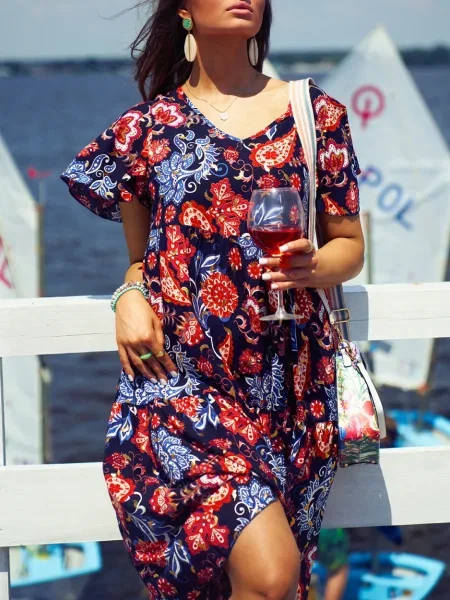 Obleka obleka Resti s cvetličnim vzorcem modra