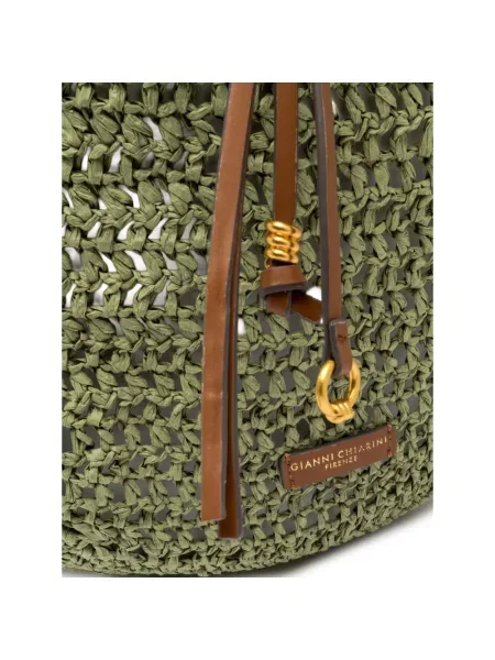 Lniana torebka hobo Gianni Chiarini zielona