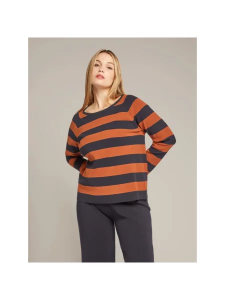 Lniany sweter Elena Miro' w paski z paskiem