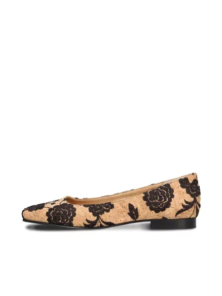 Nae Vegan Shoes Baleríny Louise Cork svetlohnedá čierna