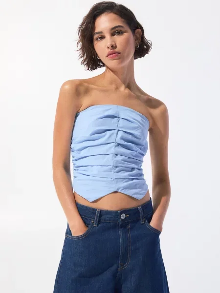Pull&Bear Top deschis albastru