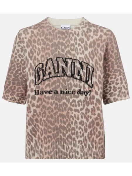 Top Ganni de lână cu imagine cu model leopard maro