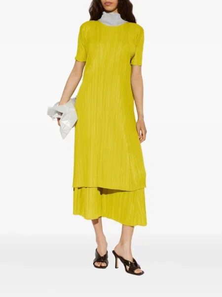 Rövid midi ruha Pleats Please Issey Miyake sárga