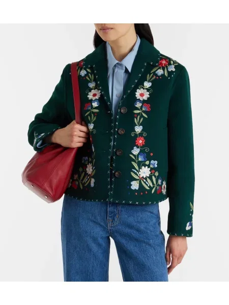 Geacă Rixo de lână cu model floral verde