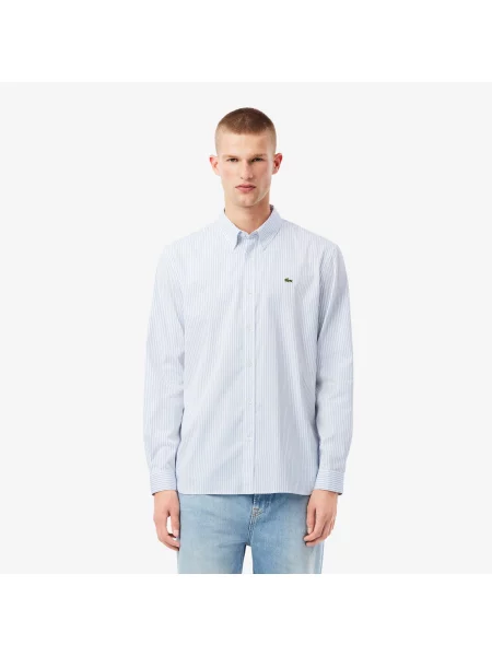 Lacoste Koszula W Paski Regular Fit biała