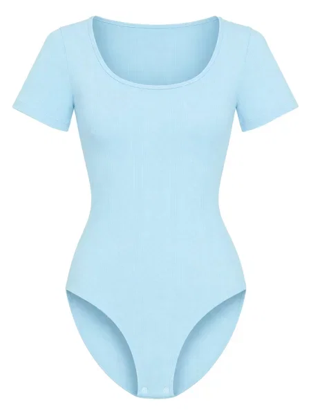 Cfab Bodi za oblikovanje T-Shirt Bodysuit Sculpting Shapewear with Briefs nebesko plava