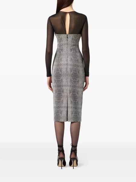 Rochie midi Elisabetta Franchi cu imagine plasă până la genunchi argintiu