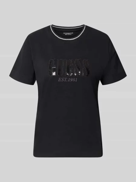 T-shirt z czystej bawełny z detalem z logo Guess czarna