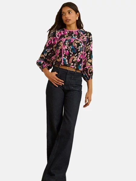 Love & roses Bluză brocart / verde petrol / magenta negru