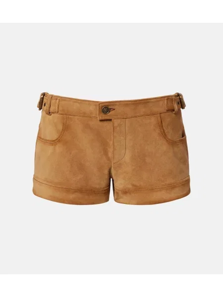 Pantaloni scurți Etro din piele de căprioară maro