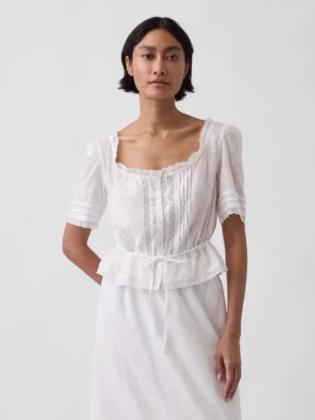 Top Gap din dantelă alb