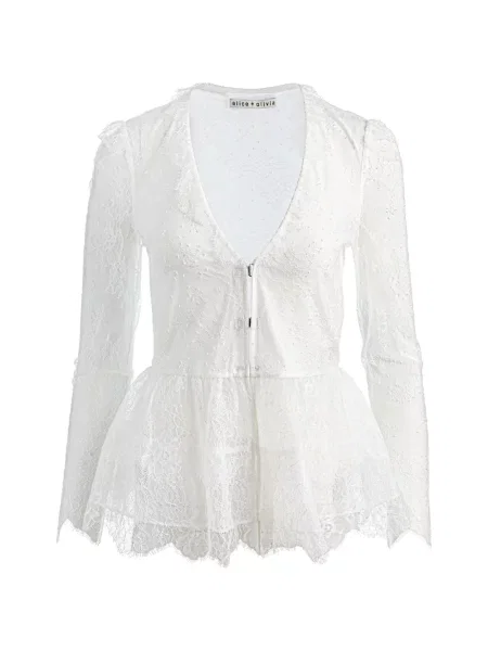 Top Alice + Olivia din dantelă alb