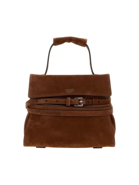 Torebka Moschino skórzana wiązana brązowa
