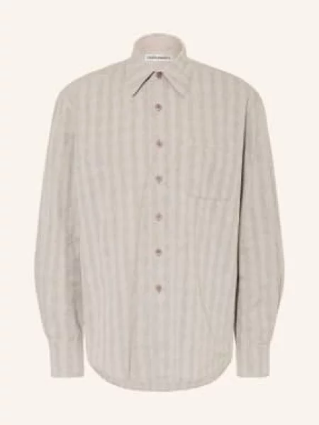 Our Legacy Košile Above Comfort Fit S Lnem černošedá béžová