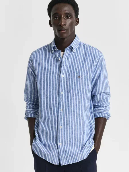 Лляна у смужку сорочка Gant блакитна