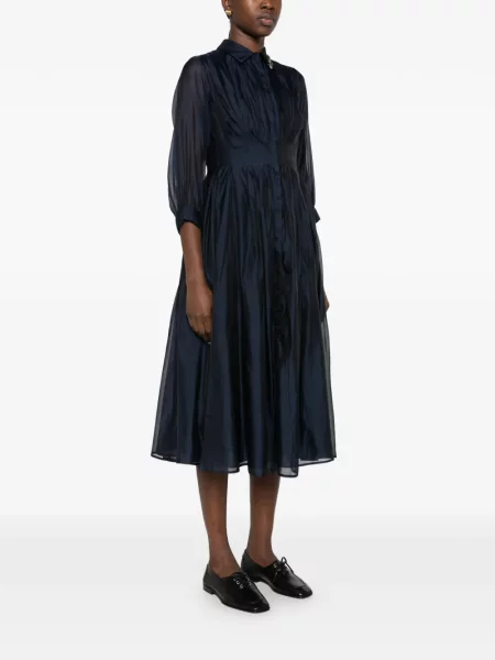 Копринена рокля тип риза Max Mara синьо