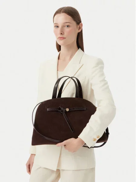 Torbica Tory Burch Romy Suede Bauletto Tamno smeđa