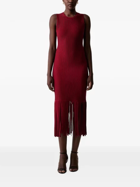 Rochie midi Dkny cu franjuri tricotate roșu