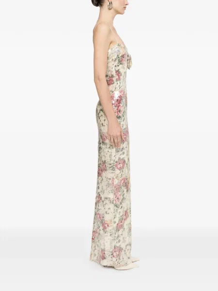 Rochie maxi Nissa cu model floral cu aplicații